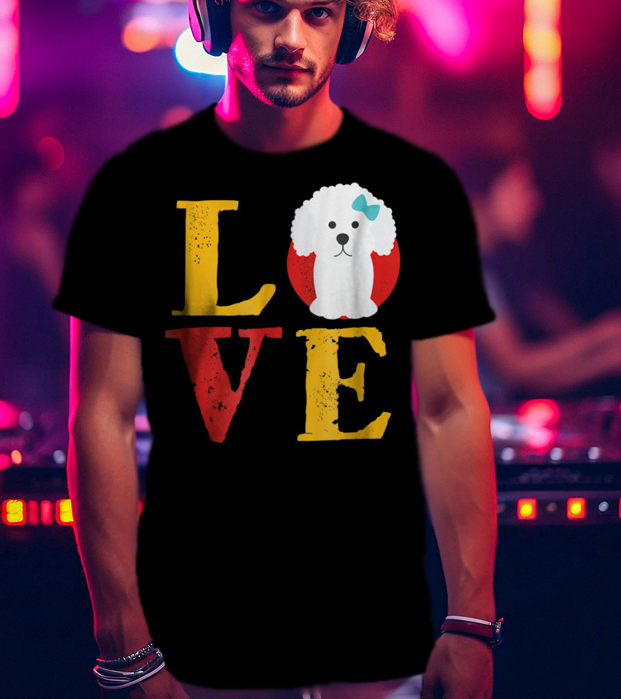 LOVE Bichon Frise Puppy With Blue Bow T-Shirt