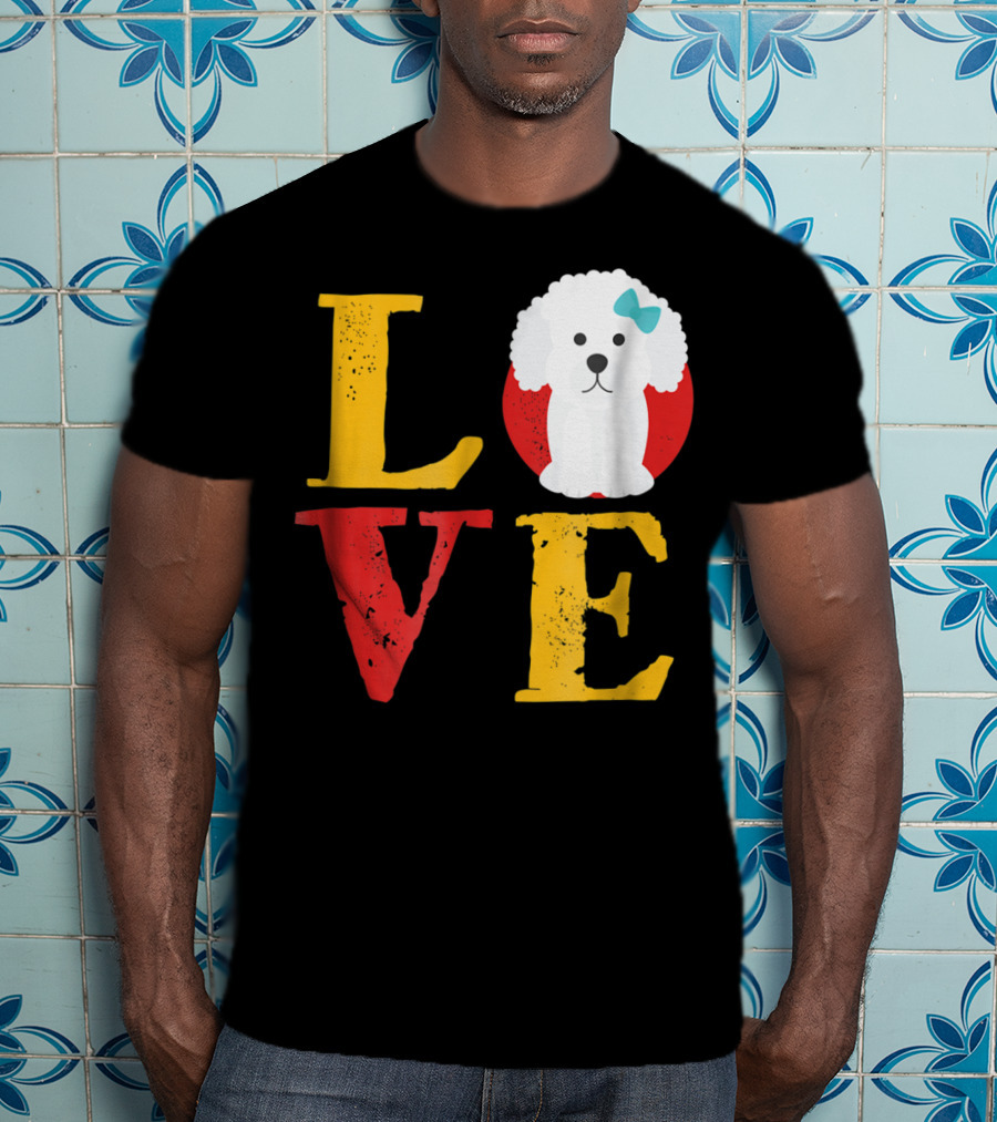 LOVE Bichon Frise Puppy With Blue Bow T-Shirt