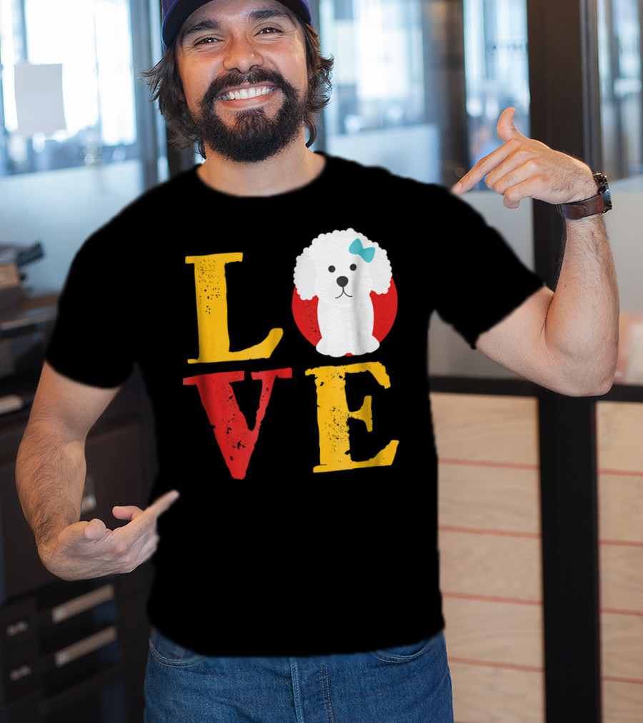 LOVE Bichon Frise Puppy With Blue Bow T-Shirt