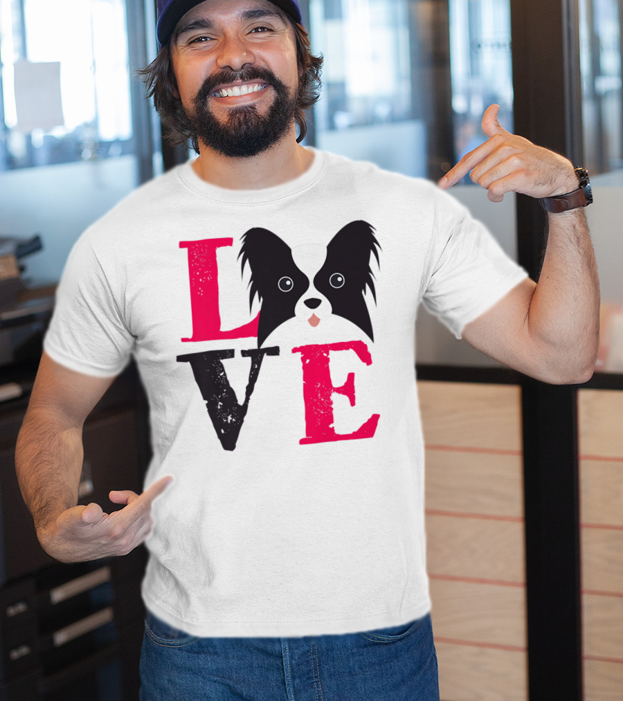 I Love Papillion Puppy Mom And Dad Love Papillon Dog T-Shirt