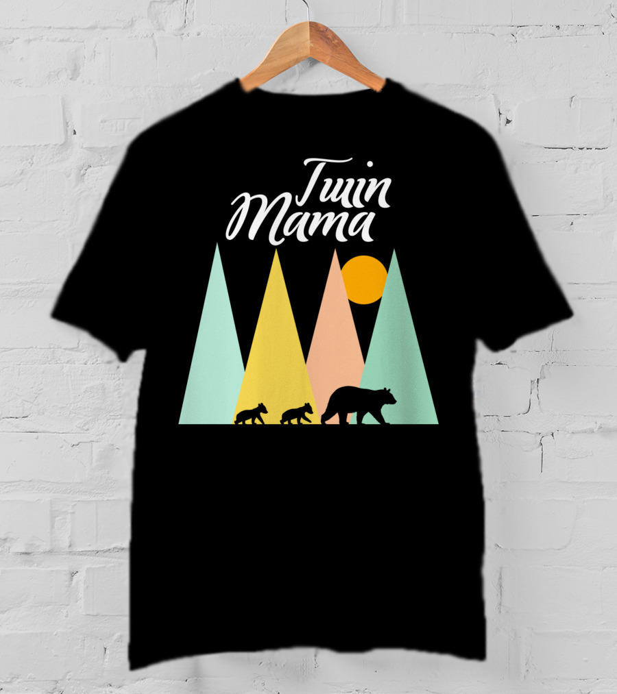 Twin Mama Bear Camping With Cubs In Forest T-Shirt