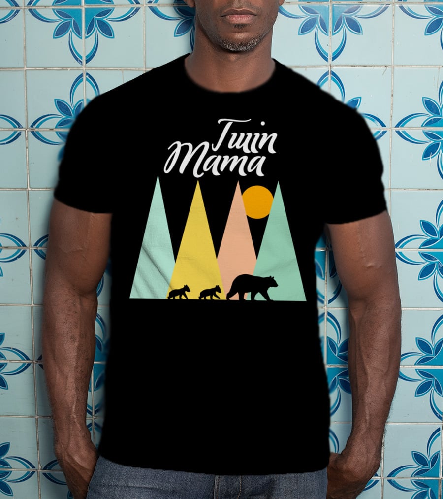 Twin Mama Bear Camping With Cubs In Forest T-Shirt