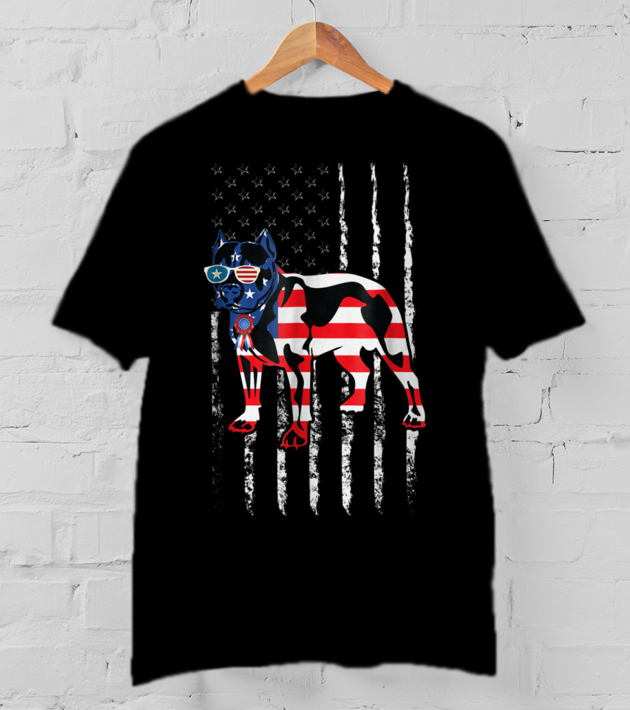 USA Flag Pitbull Dog Patriotic Design For Pitbull Owners78 T-Shirt