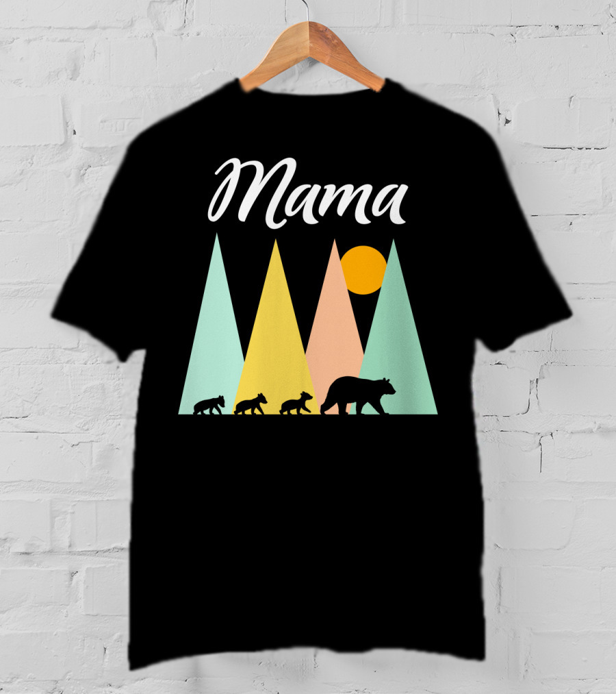 Mama Bear With Three Cubs Camping In The Mountains T-Shirt