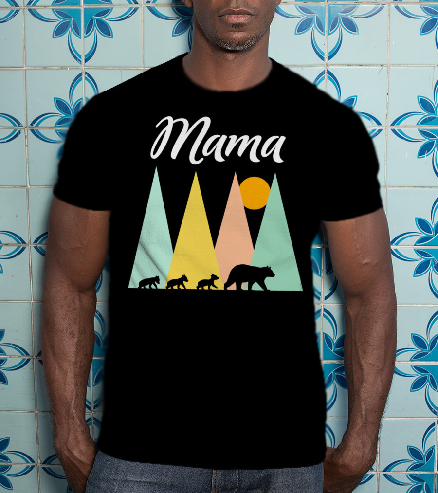 Mama Bear With Three Cubs Camping In The Mountains T-Shirt