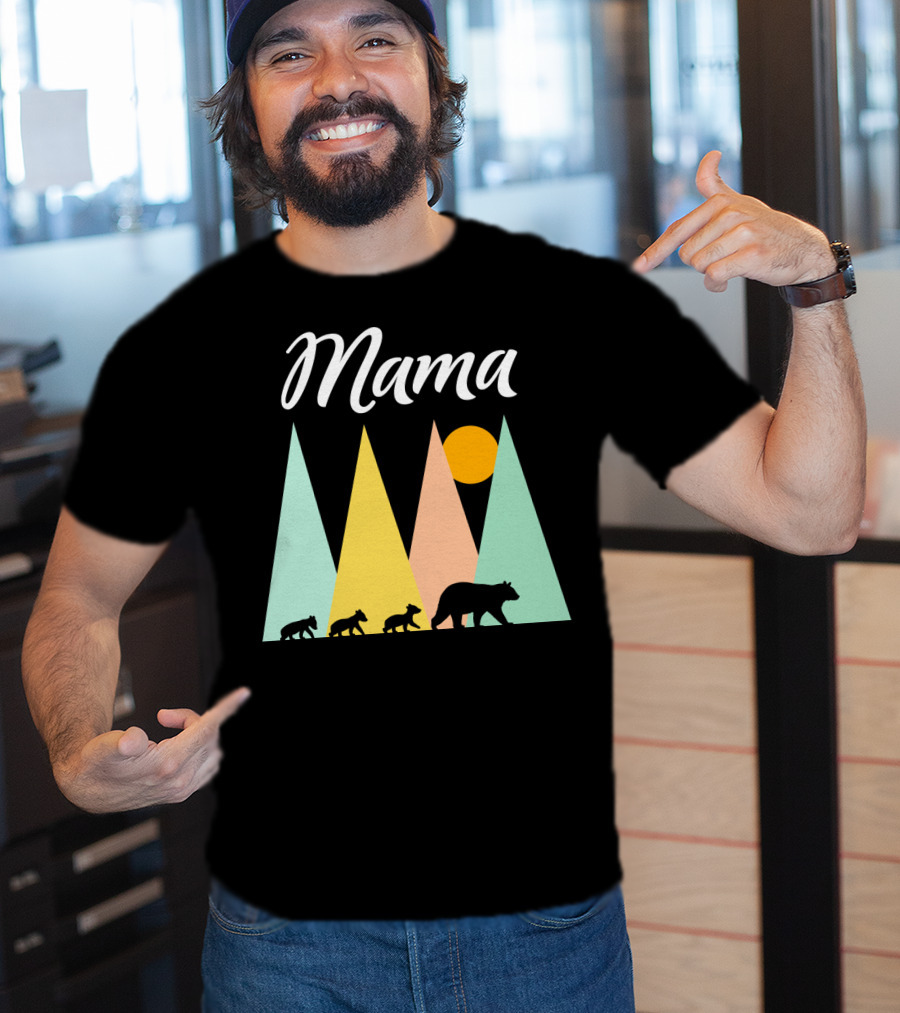 Mama Bear With Three Cubs Camping In The Mountains T-Shirt
