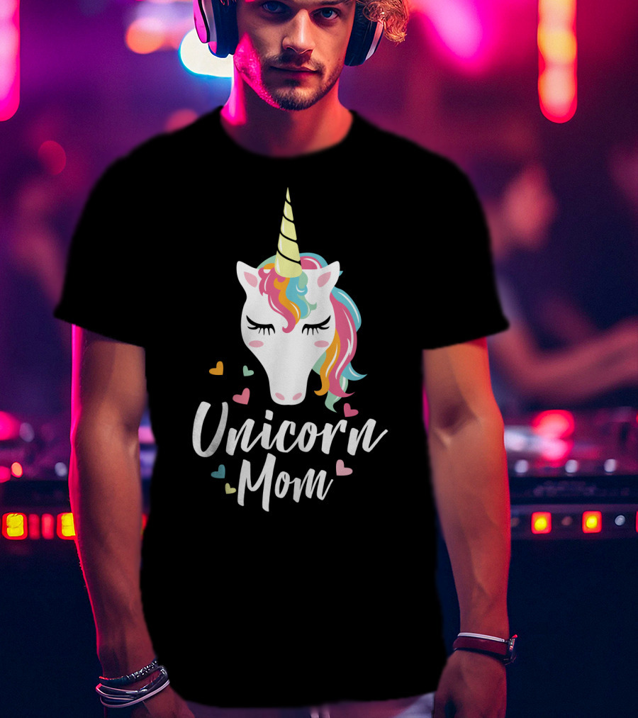 Unicorn Mom Cute Funny Unicorn Colorful Heart T-Shirt