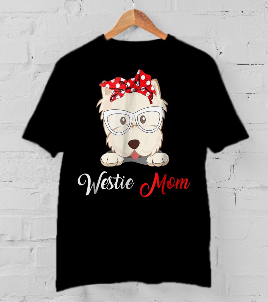 Westie Mom Glasses And Red Bow Dog Mom T-Shirt