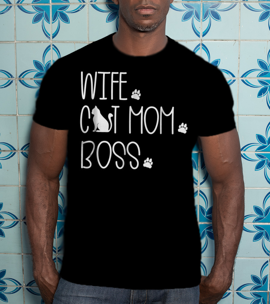 Wife Cat Mom Boss Special For Wife Paw Prints T-Shirt