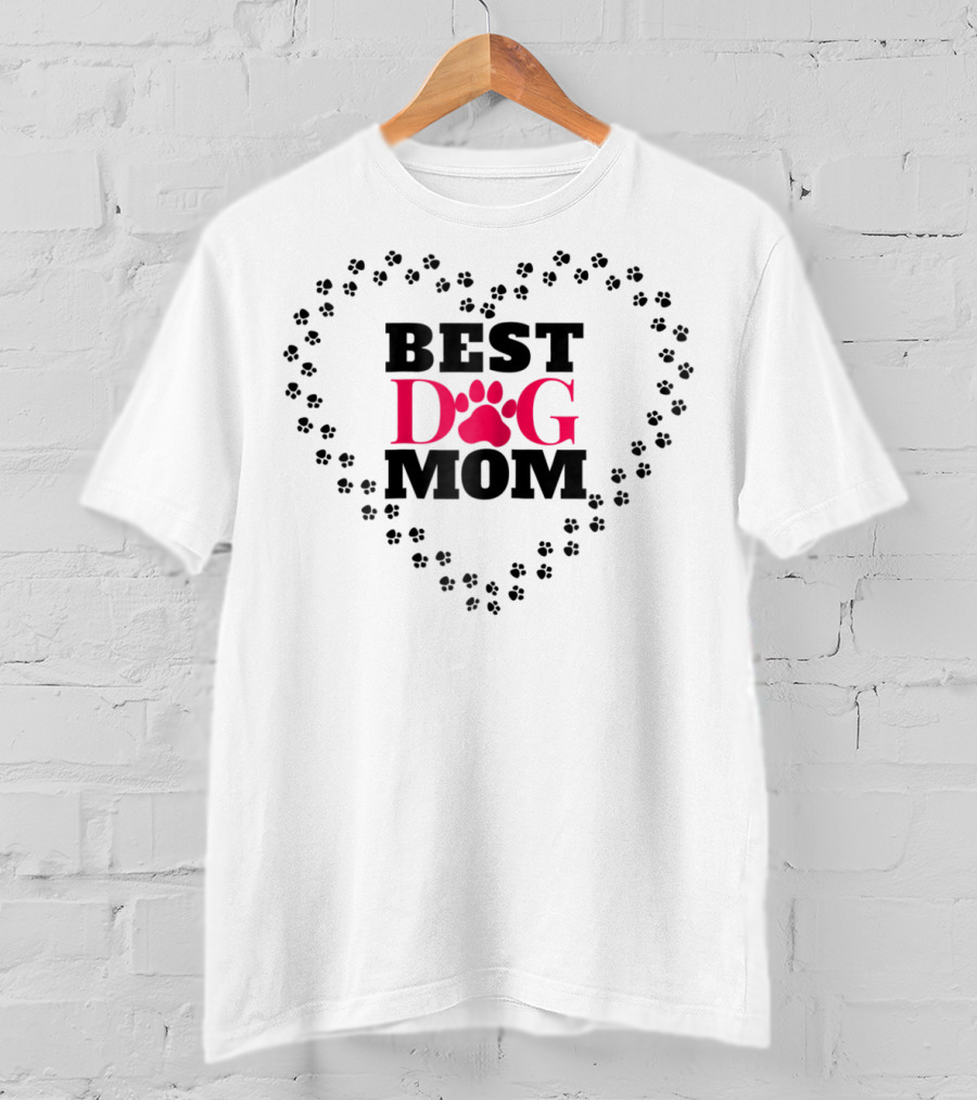 Women BEST DOG MOM Dogmother Heart Paw Prints T-Shirt