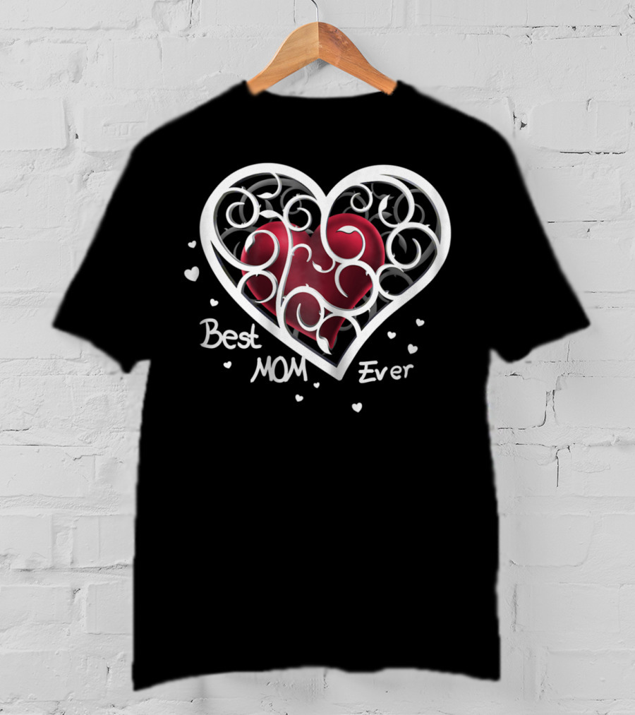 Best Mom Ever Heart Design With Floral Elements T-Shirt