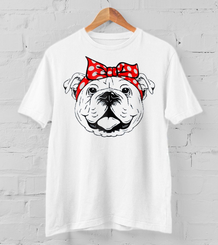Bulldog Mom Funny Dog Red Polka Dot Bow T-Shirt