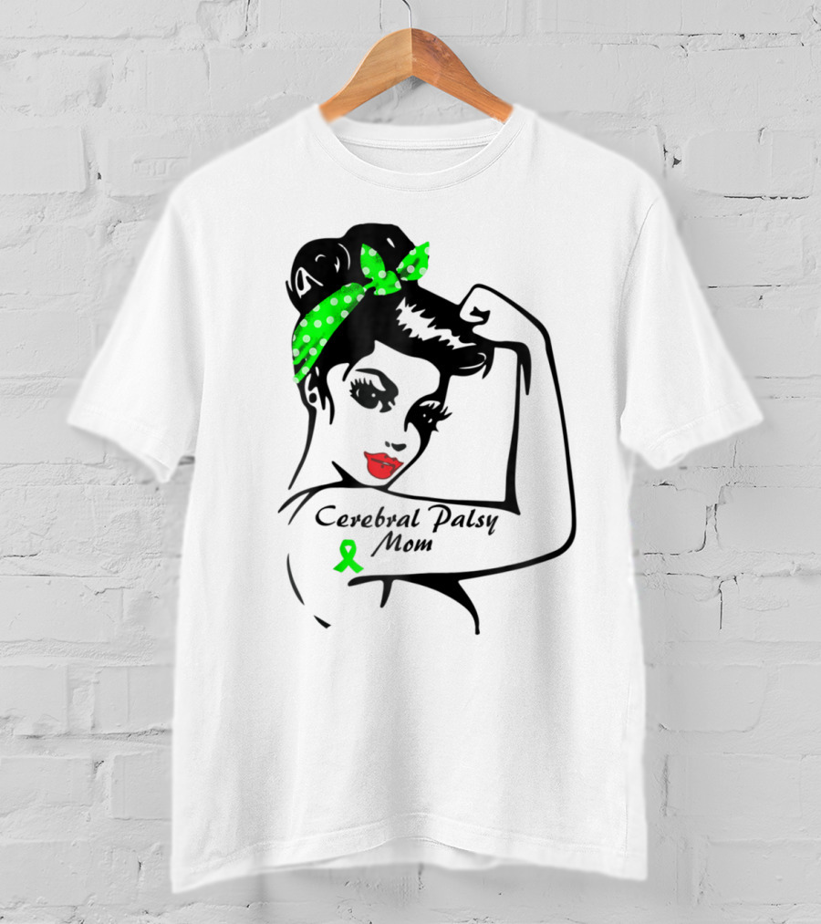 Cerebral Palsy Mom Strong Ribbon Green Polka Dot Bandana T-Shirt
