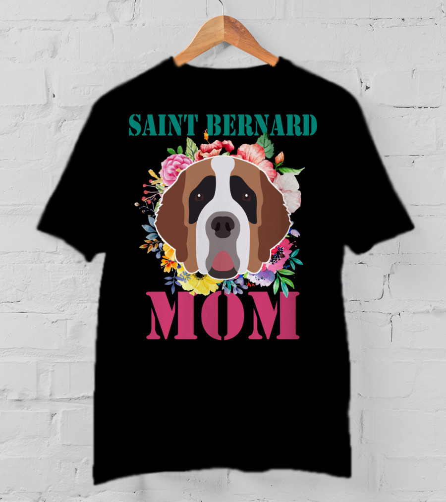 Saint Bernard Mom Floral Puppy Pet Lover T-Shirt