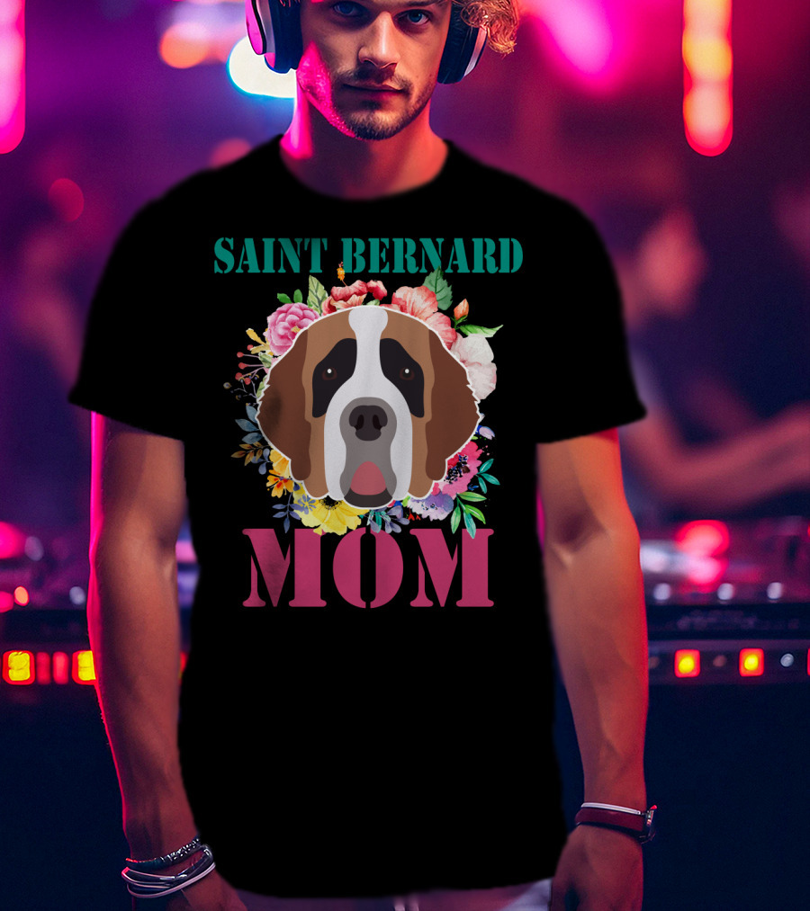 Saint Bernard Mom Floral Puppy Pet Lover T-Shirt