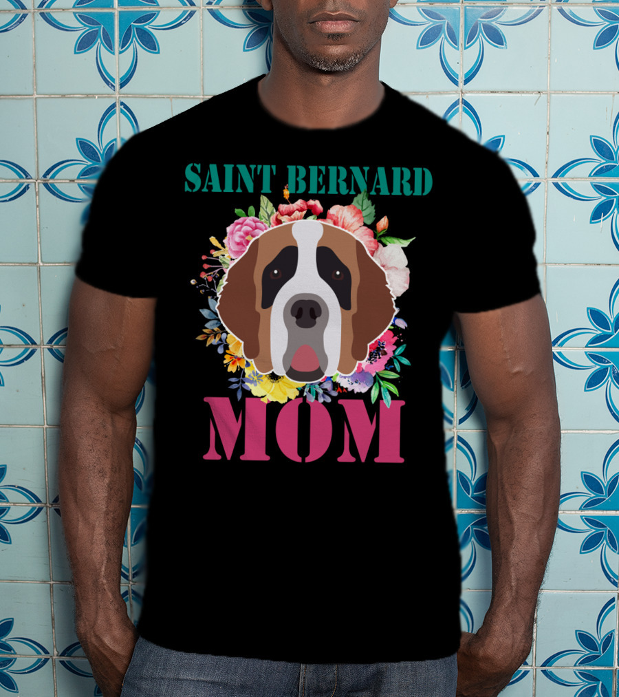 Saint Bernard Mom Floral Puppy Pet Lover T-Shirt