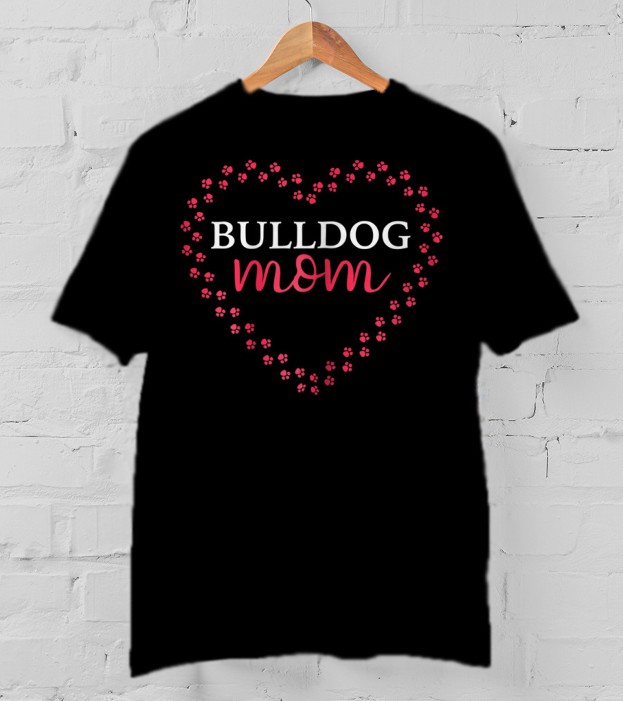 Bulldog Mom Heart With Paw Prints T-Shirt
