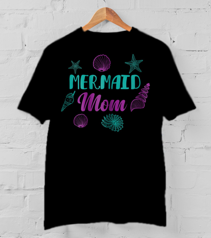 Mermaid Mom Seashell Starfish Ice Cream Family Birthday T-Shirt