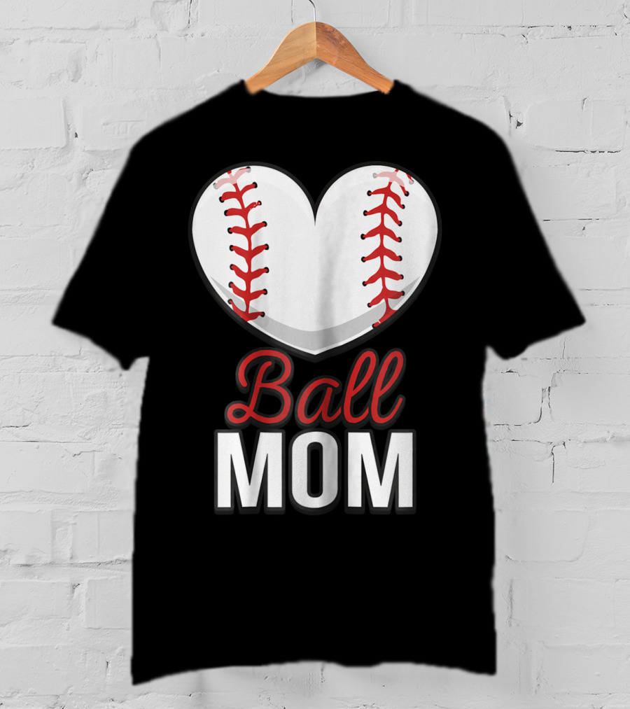 Ball Mom Heart Baseball Softball Mom T-Shirt