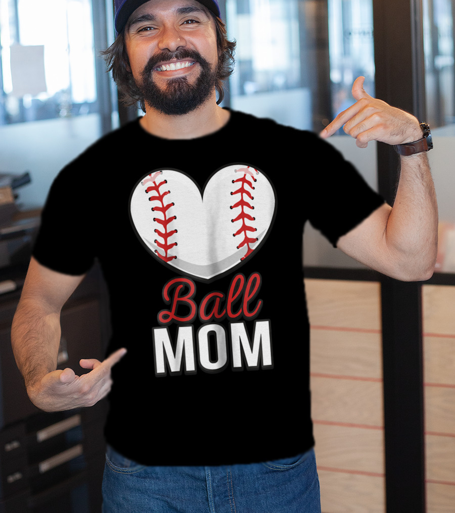Ball Mom Heart Baseball Softball Mom T-Shirt