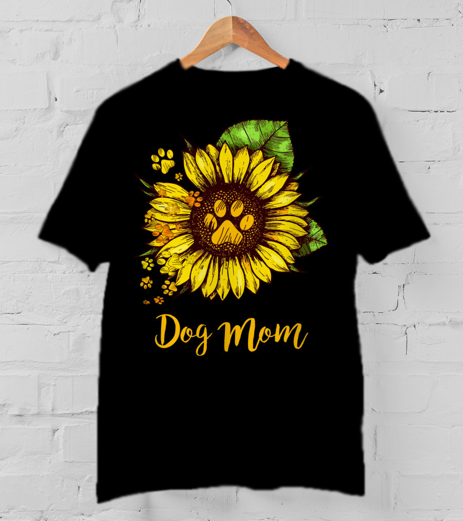 Dog Mom Sunflower With Dog Paw Prints T-Shirt