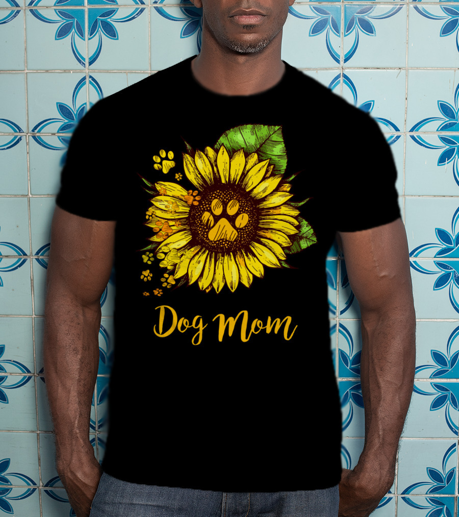 Dog Mom Sunflower With Dog Paw Prints T-Shirt