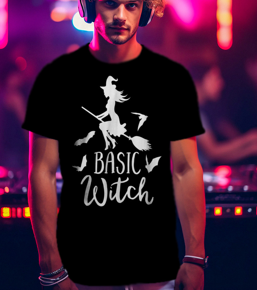 Basic Witch Halloween Wife Mom Teacher Bat Broom Battling Witch T-Shirt