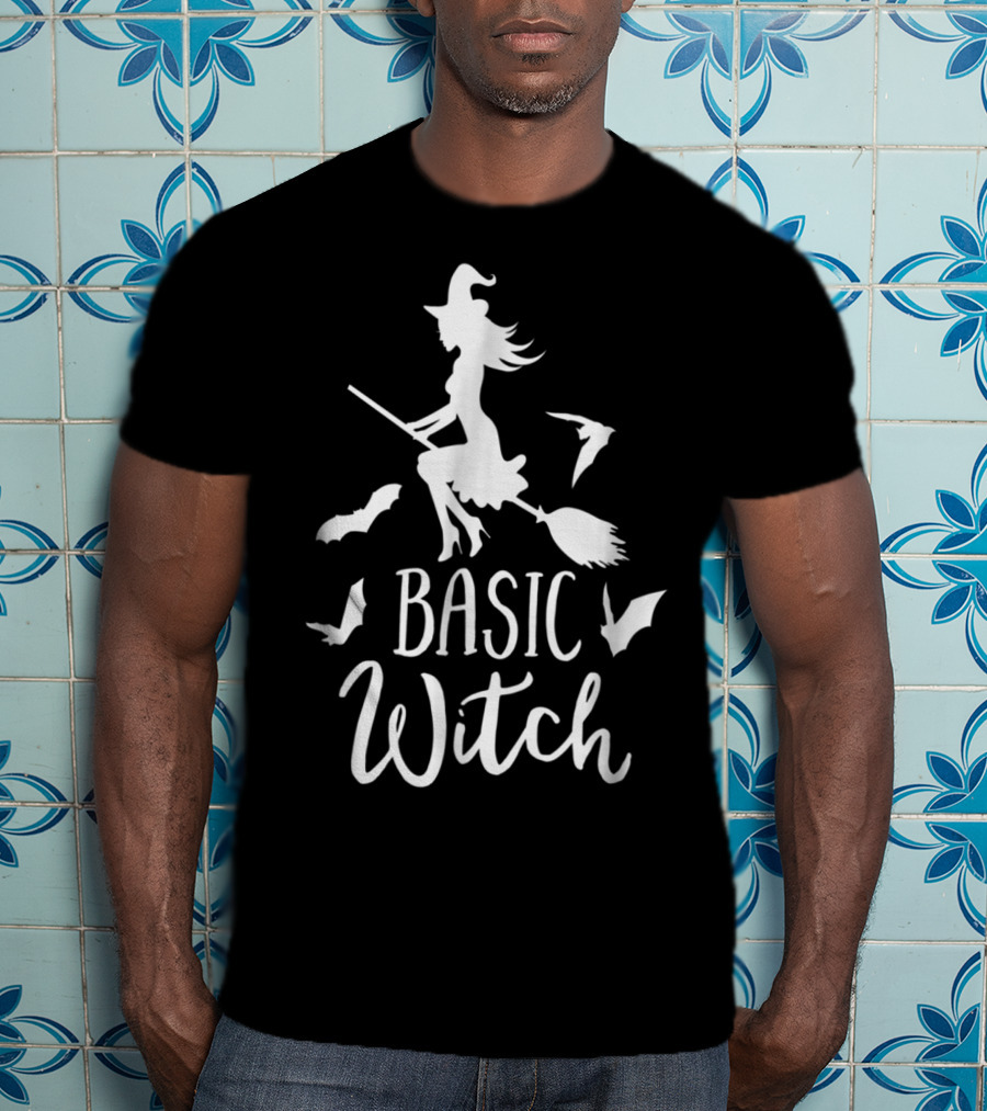 Basic Witch Halloween Wife Mom Teacher Bat Broom Battling Witch T-Shirt