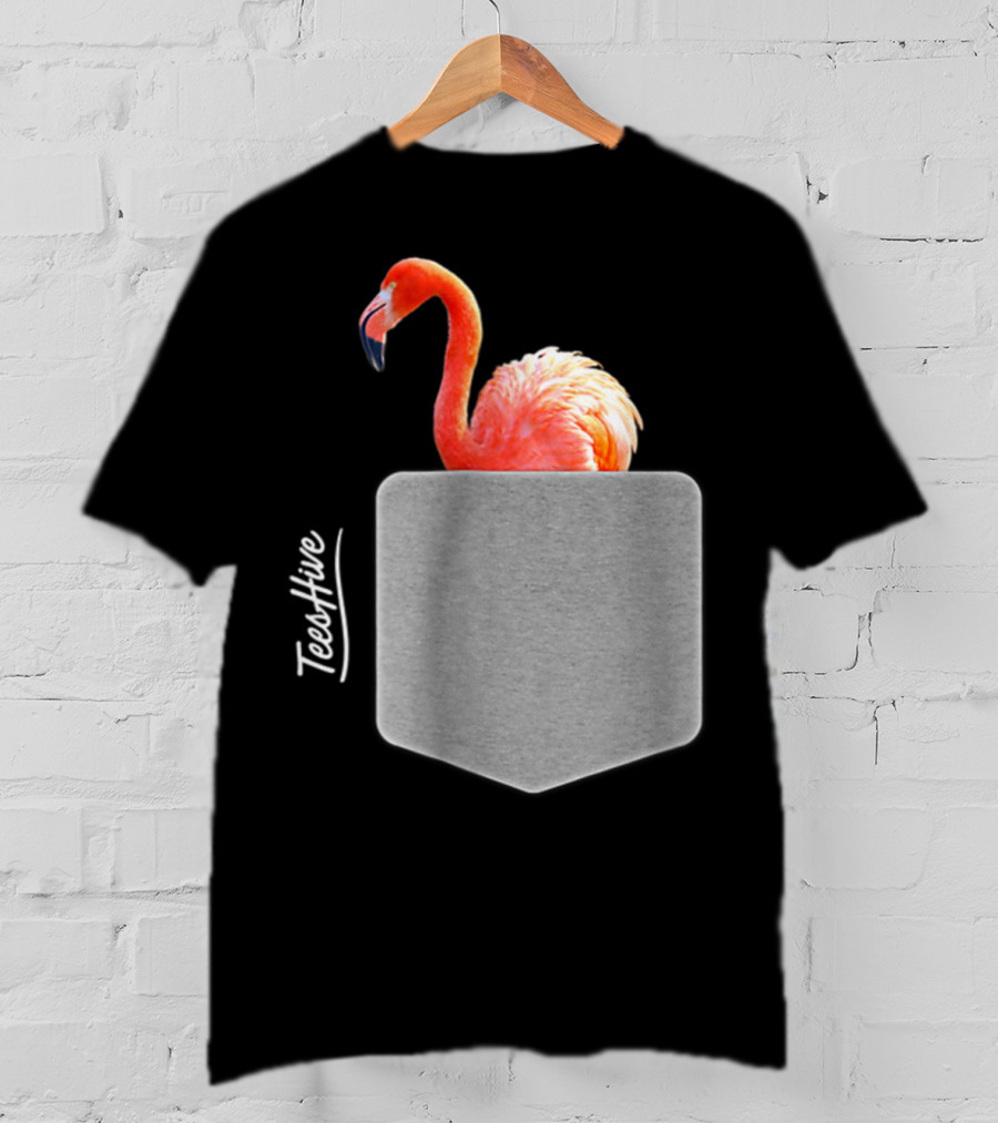 TeesHive Funny Flamingo Pocket Flamingo Mom Cute Flamingo Lover T-Shirt