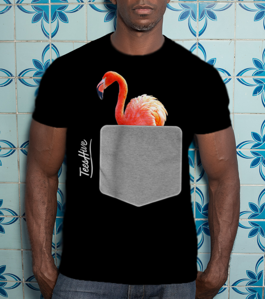 TeesHive Funny Flamingo Pocket Flamingo Mom Cute Flamingo Lover T-Shirt