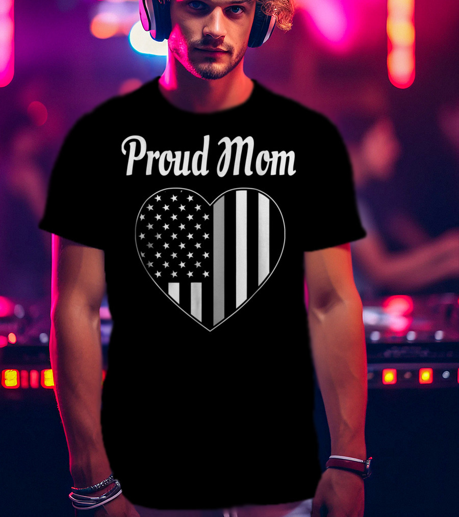 Proud Corrections Officer Mom Thin Gray Line Heart Flag T-Shirt