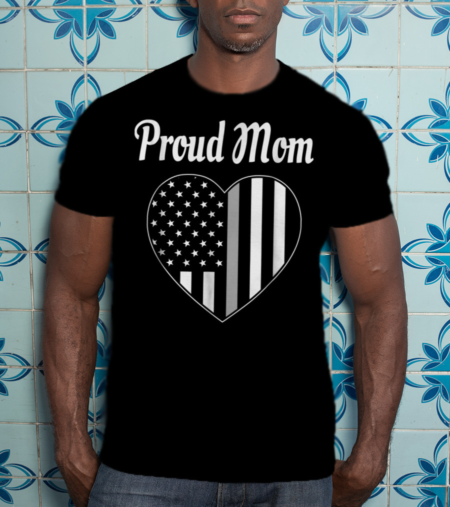 Proud Corrections Officer Mom Thin Gray Line Heart Flag T-Shirt