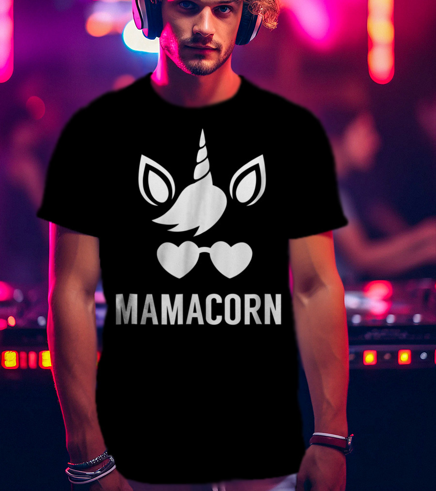 Funny Mamacorn Unicorn Heart Sunglasses T-Shirt