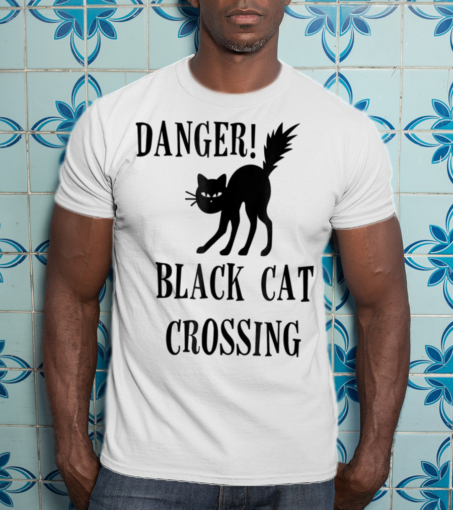 Danger Black Cat Crossing Halloween Teacher Mom Wife3 T-Shirt