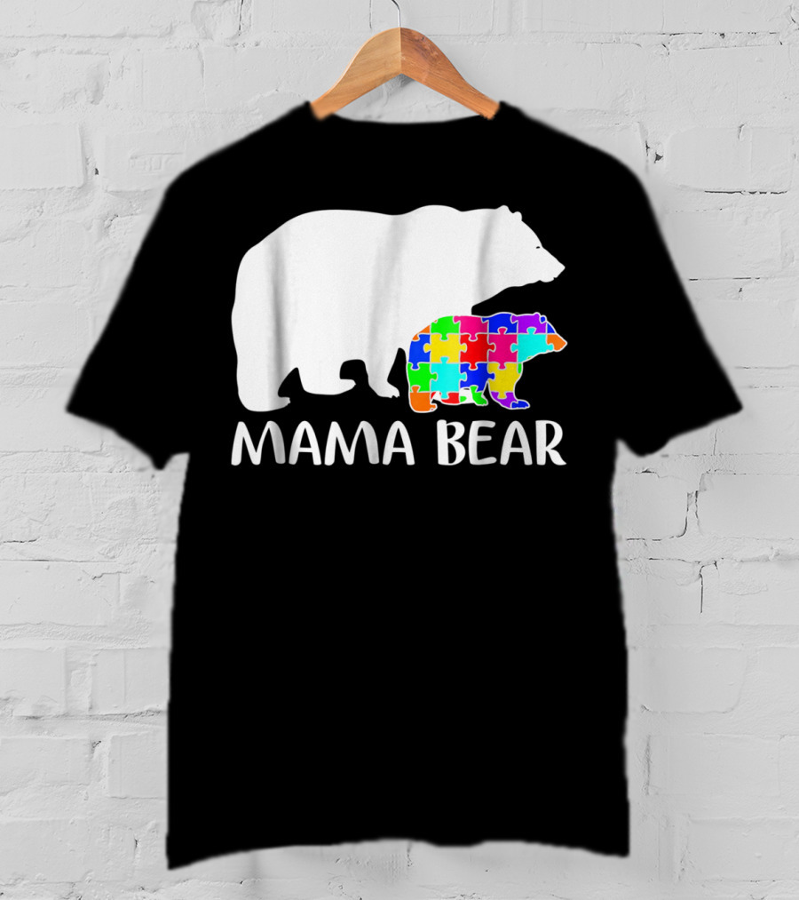 Mama Bear Puzzle Piece Autism Awareness Mother7 T-Shirt