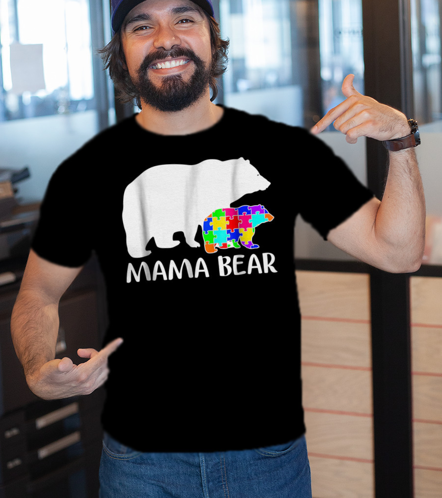 Mama Bear Puzzle Piece Autism Awareness Mother7 T-Shirt