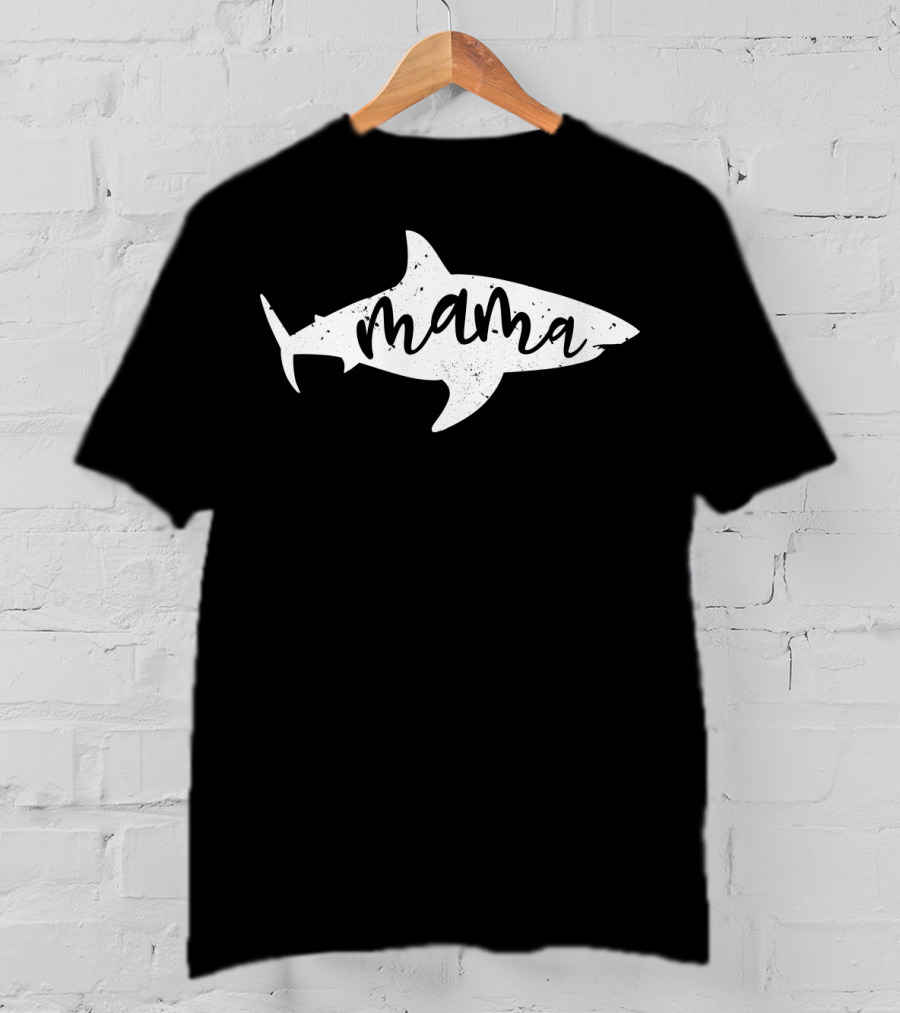 Mama Shark Distressed Cute Mom Ocean Fin T-Shirt