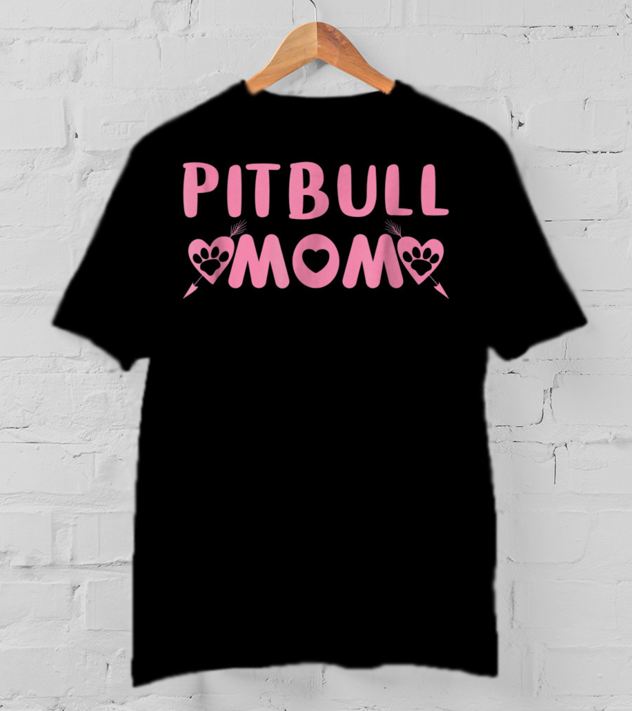 Pitbull Mom Heart Paw Arrow Pink T-Shirt