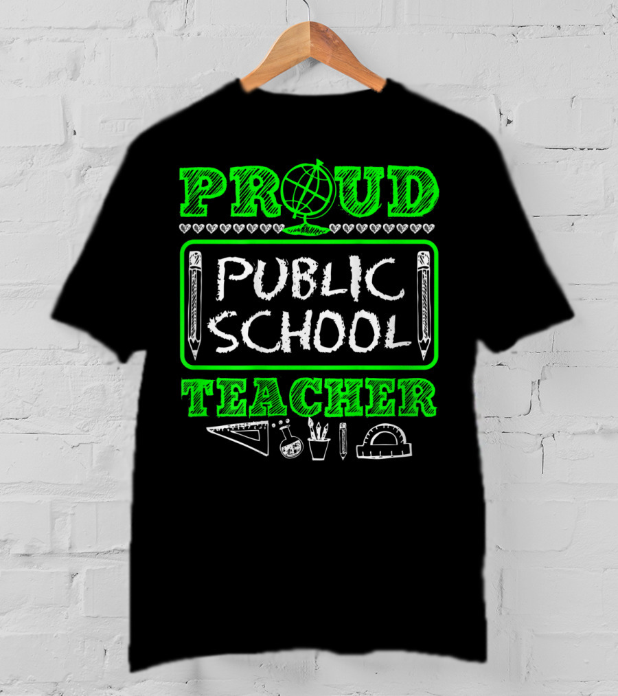 Proud Public School Teacher Educational Icons Heart Accents T-Shirt