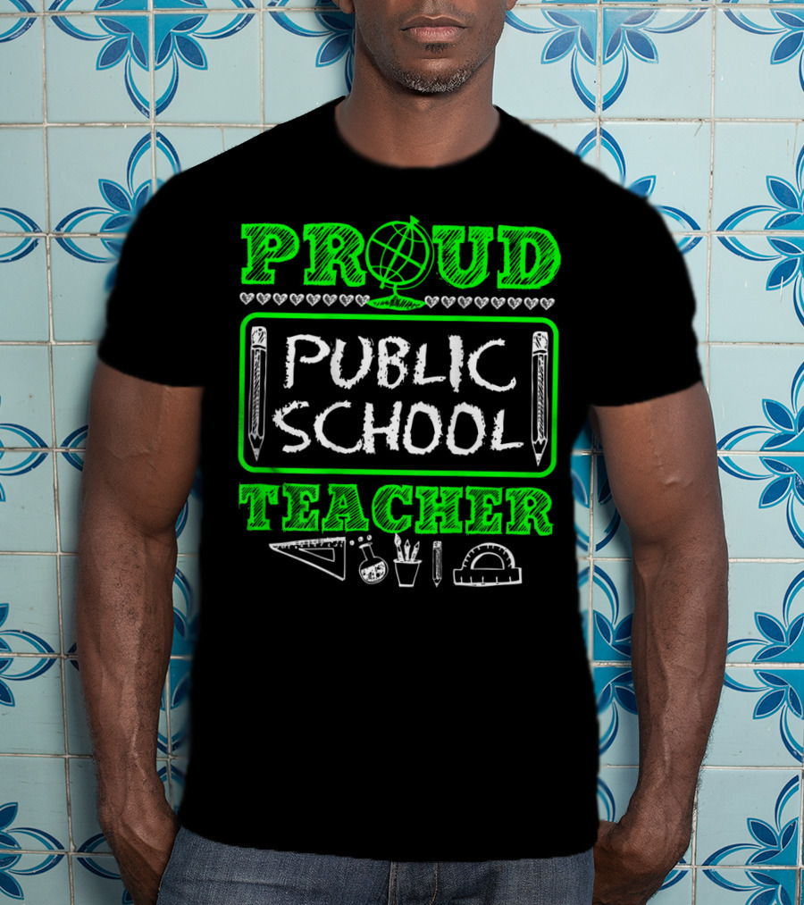Proud Public School Teacher Educational Icons Heart Accents T-Shirt