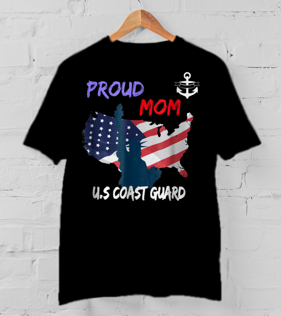 Proud Mom U.S. Coast Guard Anchor Flag Map T-Shirt
