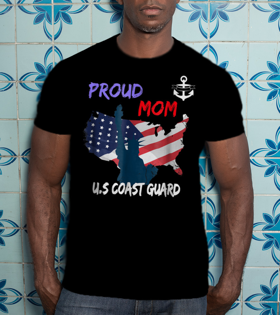 Proud Mom U.S. Coast Guard Anchor Flag Map T-Shirt