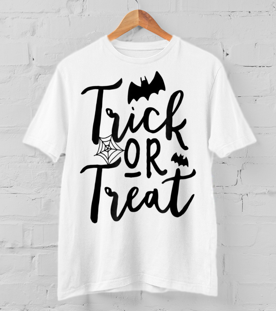 Trick Or Treat Halloween Kids Dad Teacher Mom Wife4 Spooky Bat And Cobweb T-Shirt