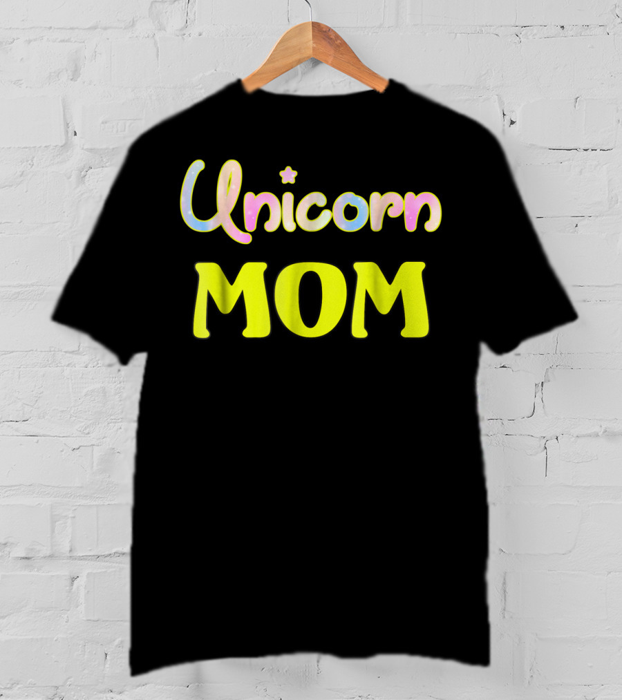 Unicorn Mom Magic Star Pastel Neon Lettering T-Shirt