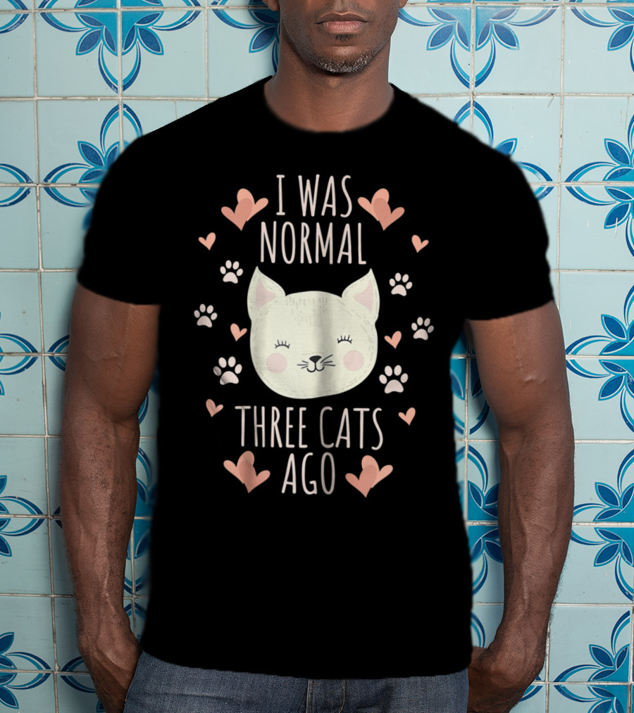I Was Normal Three Cats Ago Cat Mom Crazy Cat Lady Hearts And Paw Prints T-Shirt