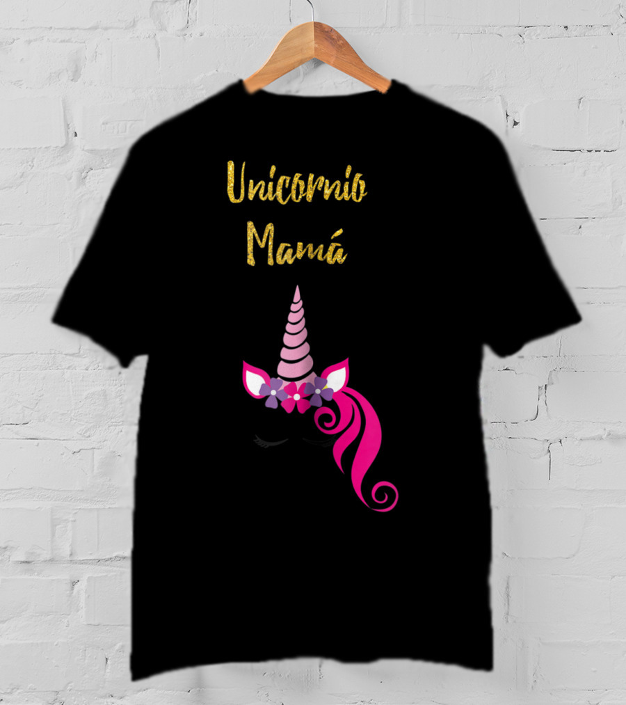 Unicornio Mamá Spanish Unicornio Mom With Pink Horn And Flowers T-Shirt