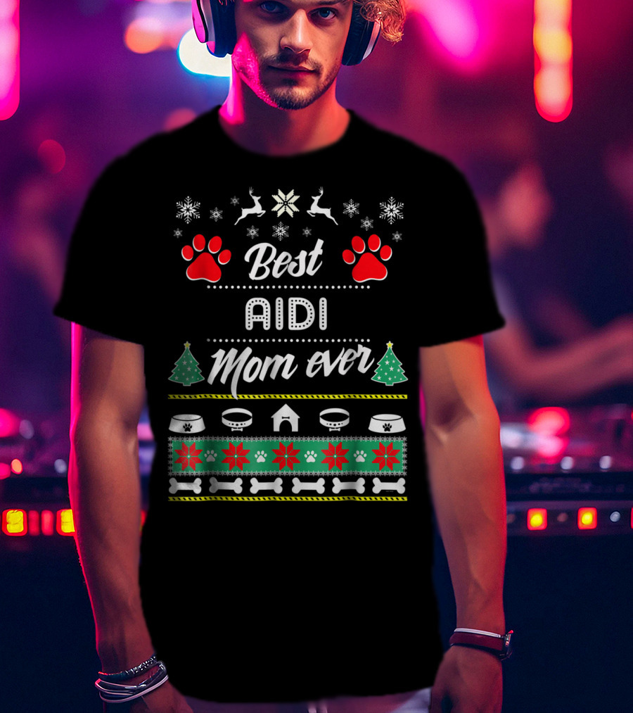 Best Aidi Mom Ever Christmas Paw Prints T-Shirt