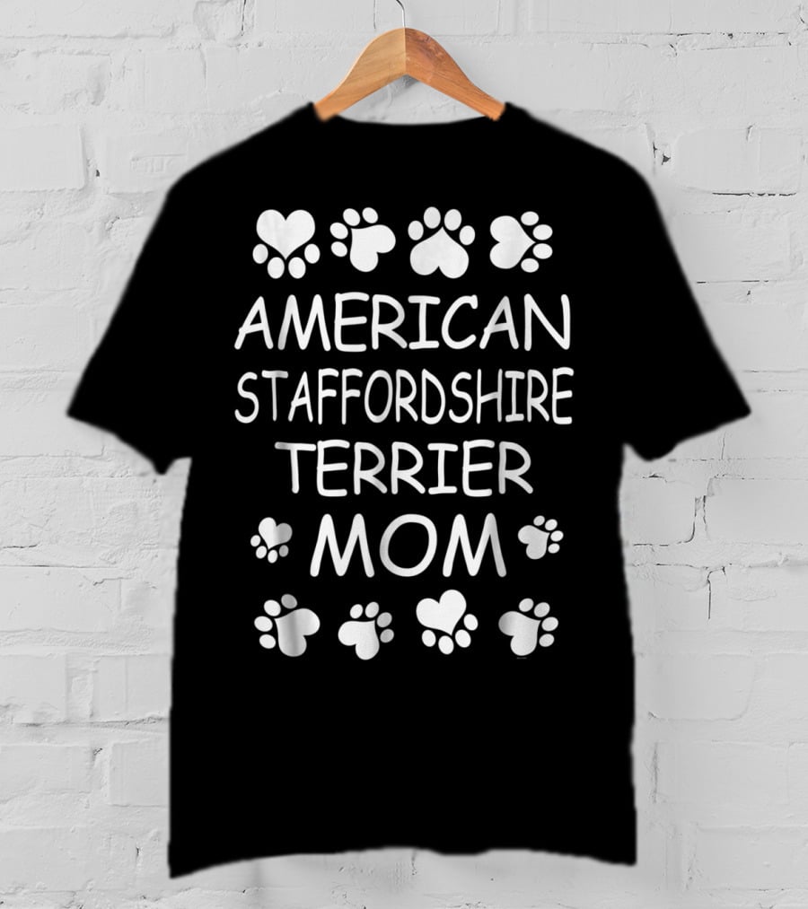 American Staffordshire Terrier Mom Paw Print Heart T-Shirt