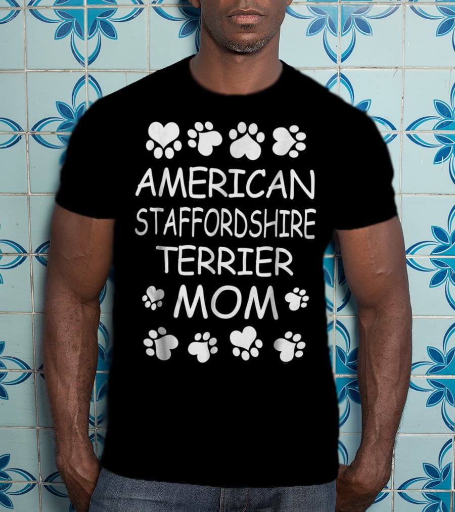 American Staffordshire Terrier Mom Paw Print Heart T-Shirt