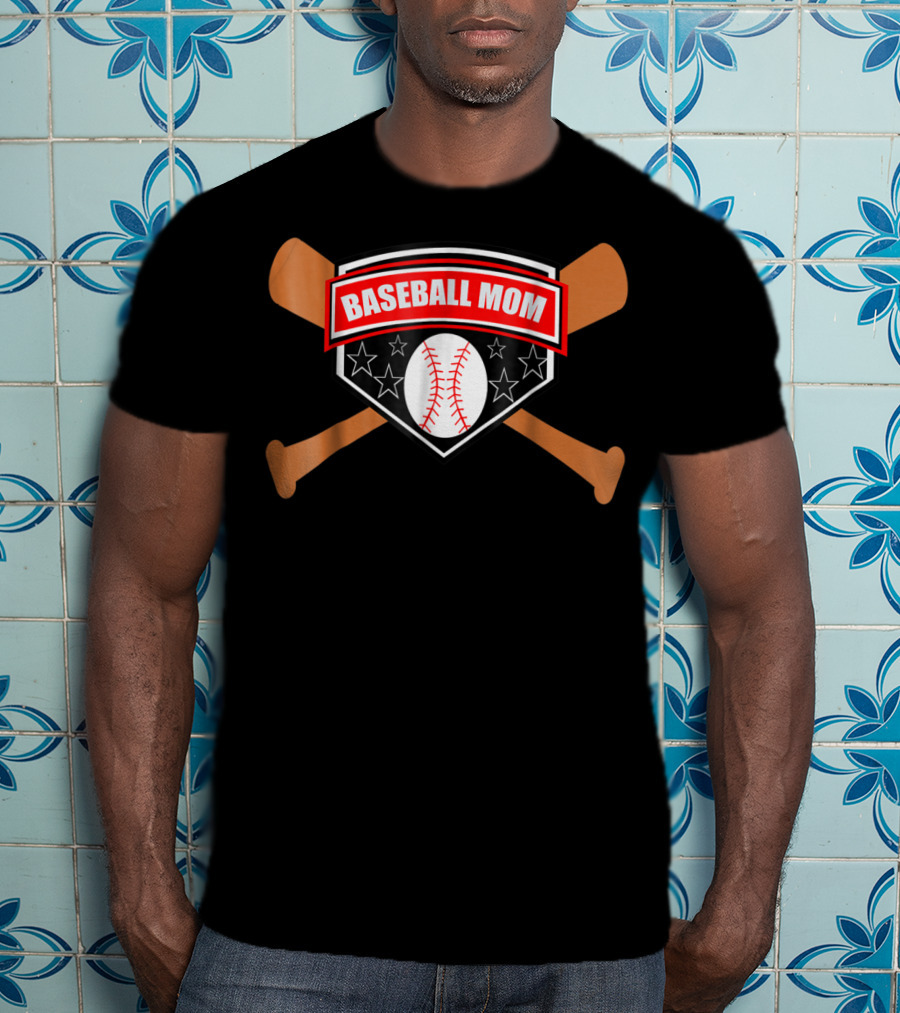 BASEBALL MOM Bat And Ball Stars Shield T-Shirt